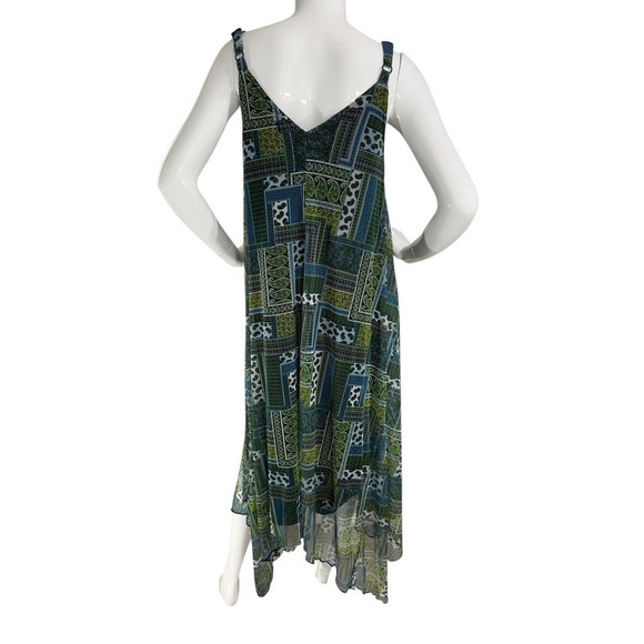 VTG Y2K Boho Dress XL Green Blue Patchwork Handkerchief Hem Flowy Light Fairy - Picture 7 of 13
